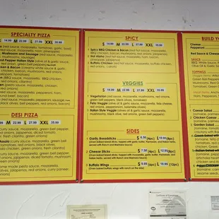 a menu for a pizza restaurant