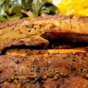 Rib platter and two sides - greens and mac and cheese. WOW...