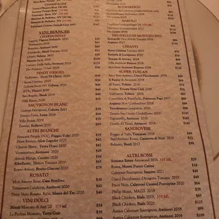 Wine list