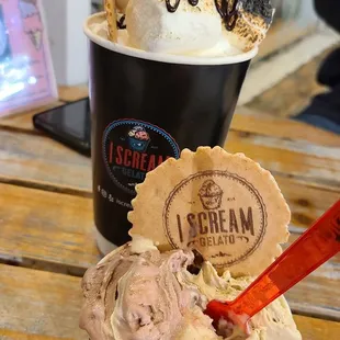 Ferrero Rocher and Pistachio Gelato and smores hot chocolate, delicious!