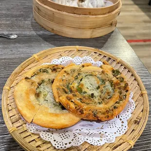 Scallion Pancakes~ It was the best I&apos;ve ever had! Nice and flaky and surprisingly thick like a pizza!
