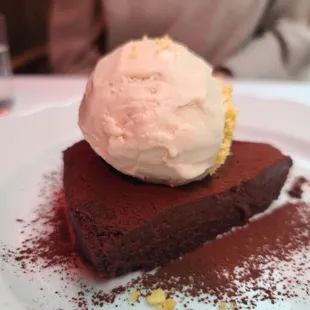 The "Last Meal" dessert. Flourless Chocolate cake with Hazelnut Gelato.