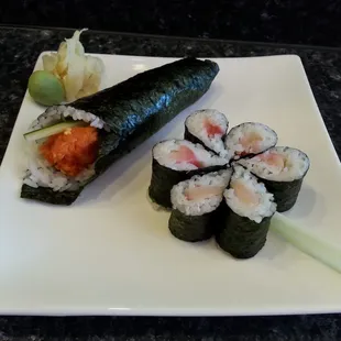 Spicy tuna hand roll &amp; yellowtail maki
