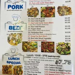 the menu for the restaurant