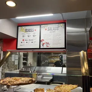 pizzas on display