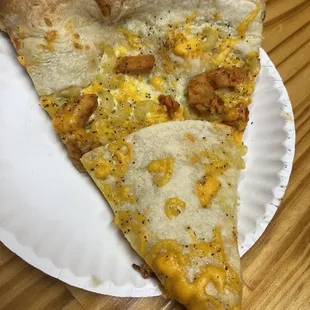 Buffalo chicken Mac and cheese quesadilla pizza