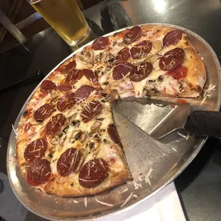 Pepperoni and mushroom pizza