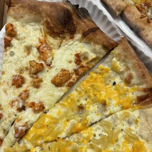 Buffalo Chicken Pizza, Mac n Cheese Pizza