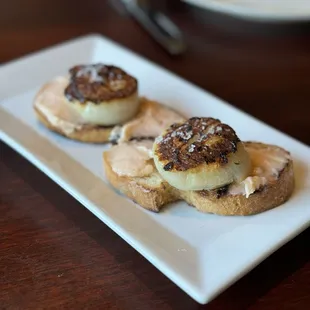 Griddle Day Boat Scallops, Smoked Salmon Mousse - Not bad