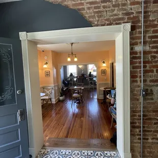 Seating in one side of the restaurant