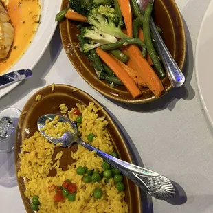 Saffron rice and steamed vegetables