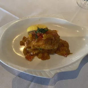 Branzino stuffed with crab and shrimp.