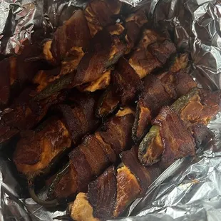 Smoked bacon wrapped jalapeño poppers
