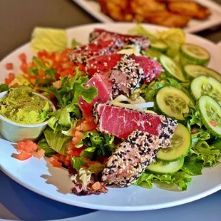 COBB Salad - add ahi tuna &amp; mashed avocado - take off cheese, bacon and dressing