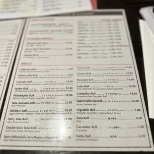 menus and prices on a table