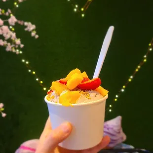 Taro ice cream with fresh fruit &amp; toasted coconut