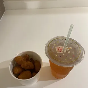 Passion Fruit Tea and Corn Nuggets! Great combo! :)