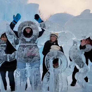 Posing with one of the ice sculptures