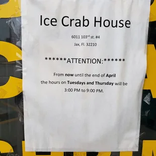 Hours have temporarily changed.