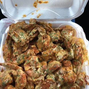 Island spice combo tray with blue crabs, shrimp, potatoes, sausage, egg, corn (I substituted the corn for extra sausage)