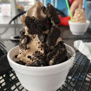 Medium cup of Sugar-Free Chocolate Frozen Yogurt with Oreo Bits