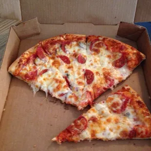 Leftover pepperoni and mushroom.