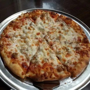 Small cheese and beef pizza