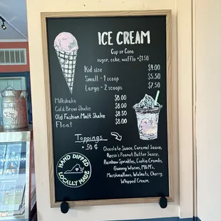 Ice cream menu