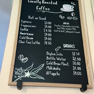 Coffee board and drink menu