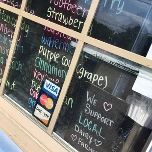 a window with a menu written on it