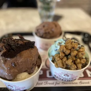 three different flavors of ice cream