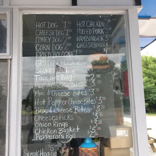 a menu on the window