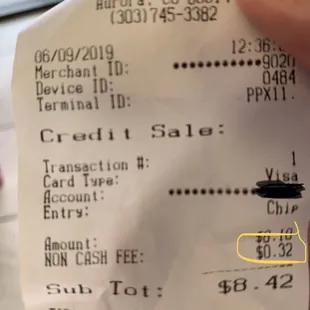 This restaurant charged me a fee for credit card. Not only did they not mention it - this is illegal in Colorado