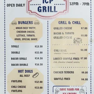 Menu and hours as of 11/2/24