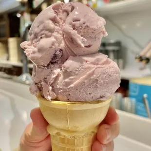 Single Scoop of Huckleberry Ice Cream in Cone