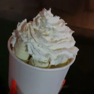 a hand holding a cup of ice cream