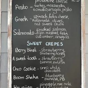 Crepes menu.