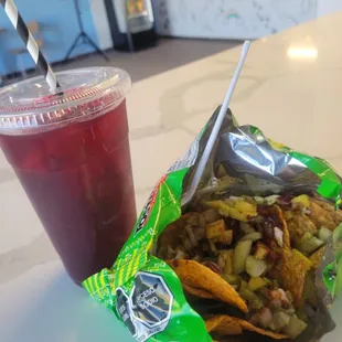 Aguachile with a fresh agua fresca jamaica