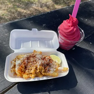 Elote Fries &amp; Pomegranate Dole