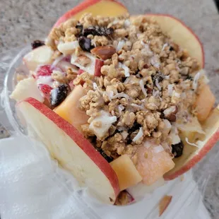 Bionico - mixed fruits with cream and granola (Apples. Strawberries, Cantaloupe, Banana)