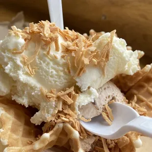 Rum Haven and PB fudge on waffle cup.