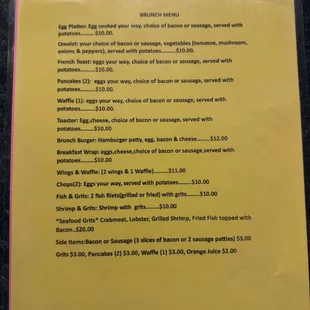 Brunch menu