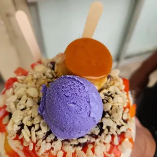 Halo Halo mix with ube ice cream and flan