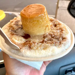 Oatmeal, chocolate syrup shave ice with custard......perfect way to beat this crazy heat!