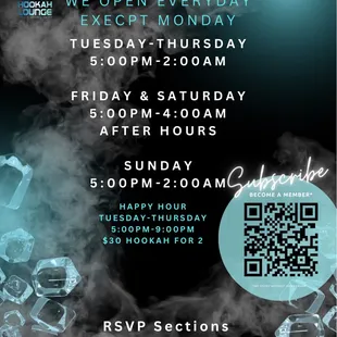 Hours and operations happy hour deals everyday expect Monday! Come check us out