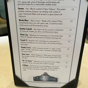 Cocktail menu.