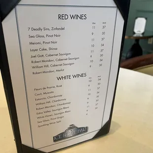 Wine menu.