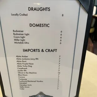 Beer menu.