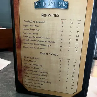 Drink menu