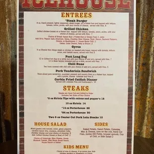 the menu of the restaurant